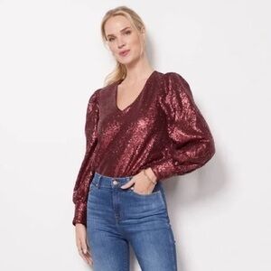 Evereve Crave Red Sequin Top‎